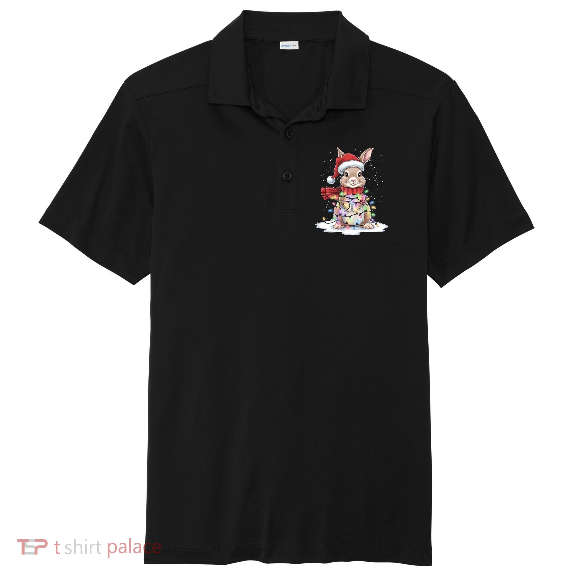 Christmas Tree Lights Rabbit Santa Hat Holiday Xmas Gift Sport-Tek Posi-UV Pro Polo
