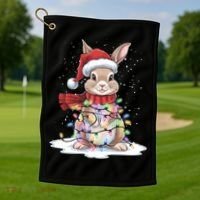 Christmas Tree Lights Rabbit Santa Hat Holiday Xmas Gift Golf Towel thumb 1