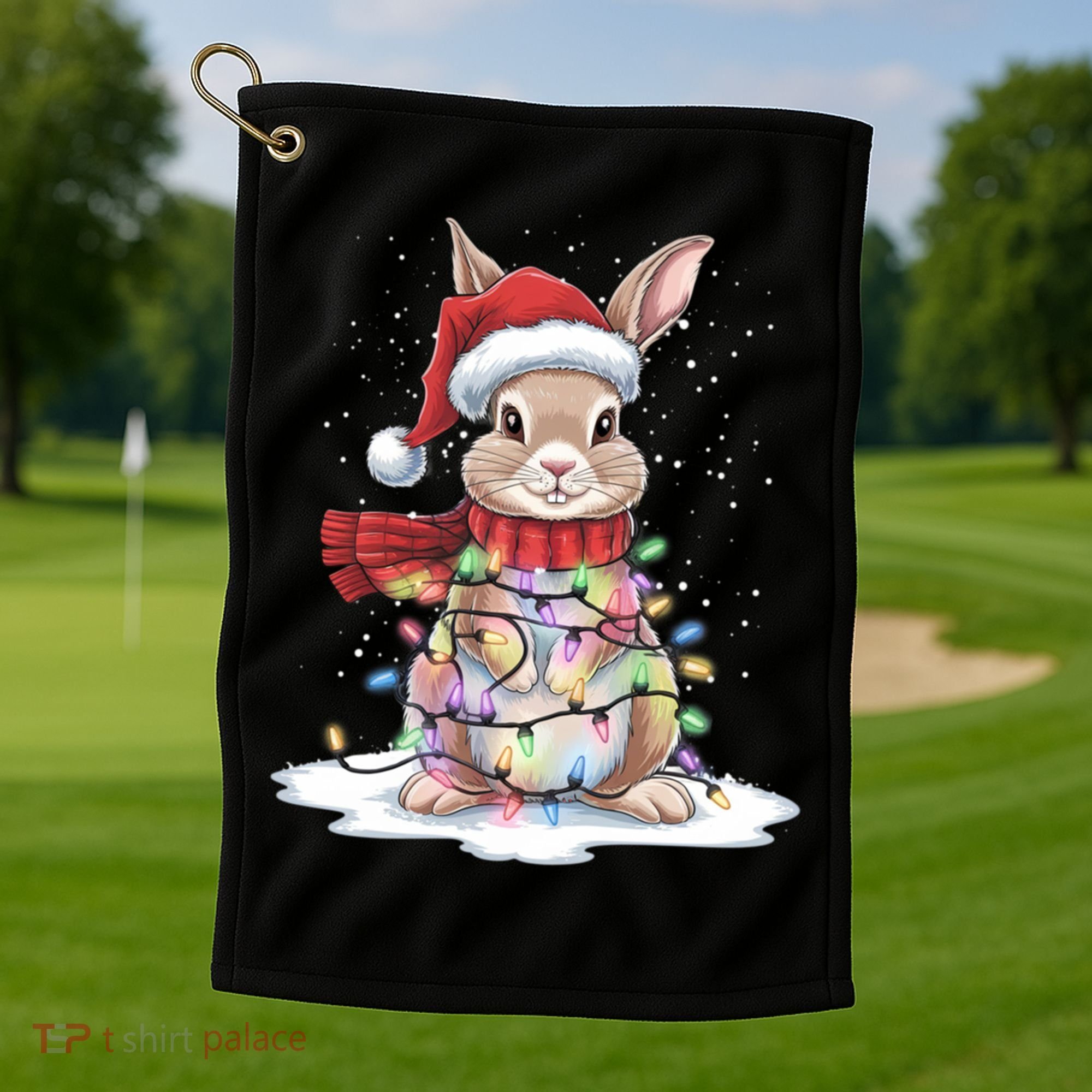 Christmas Tree Lights Rabbit Santa Hat Holiday Xmas Gift Golf Towel