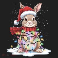 Christmas Tree Lights Rabbit Santa Hat Holiday Xmas Gift Golf Towel thumb 3