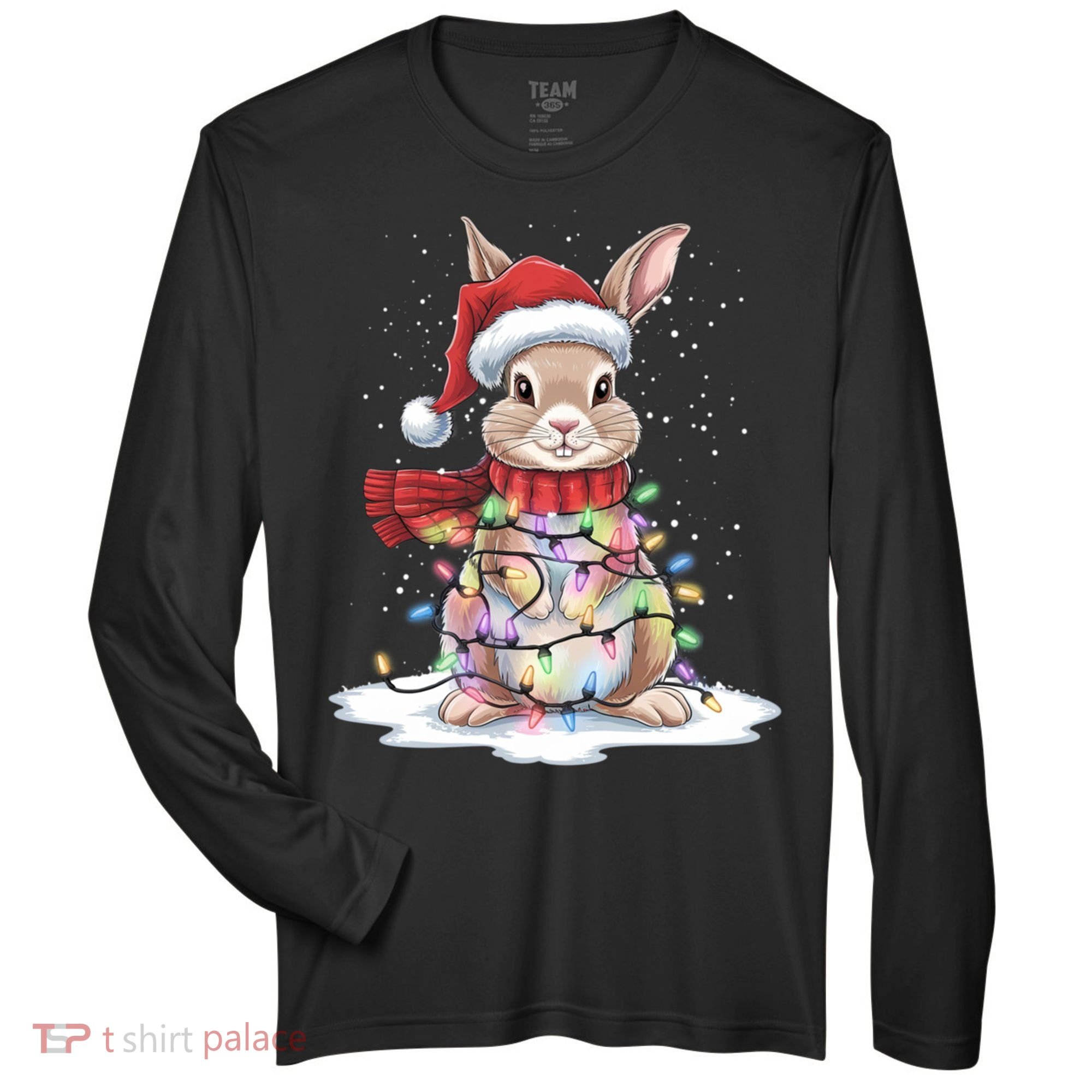Christmas Tree Lights Rabbit Santa Hat Holiday Xmas Gift Zone Performance Long-Sleeve T-Shirt