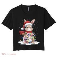 Christmas Tree Lights Rabbit Santa Hat Holiday Xmas Gift Women's Crop Top Tee thumb 0