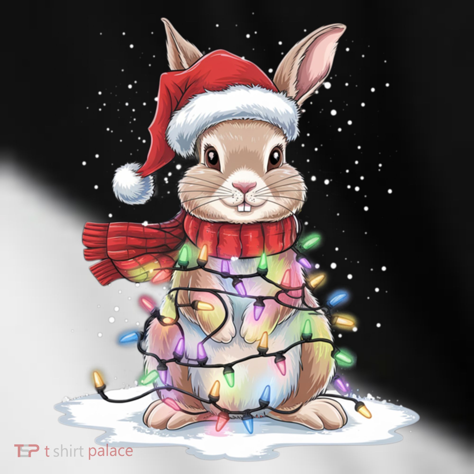 Christmas Tree Lights Rabbit Santa Hat Holiday Xmas Gift Toddler Fine Jersey T-Shirt