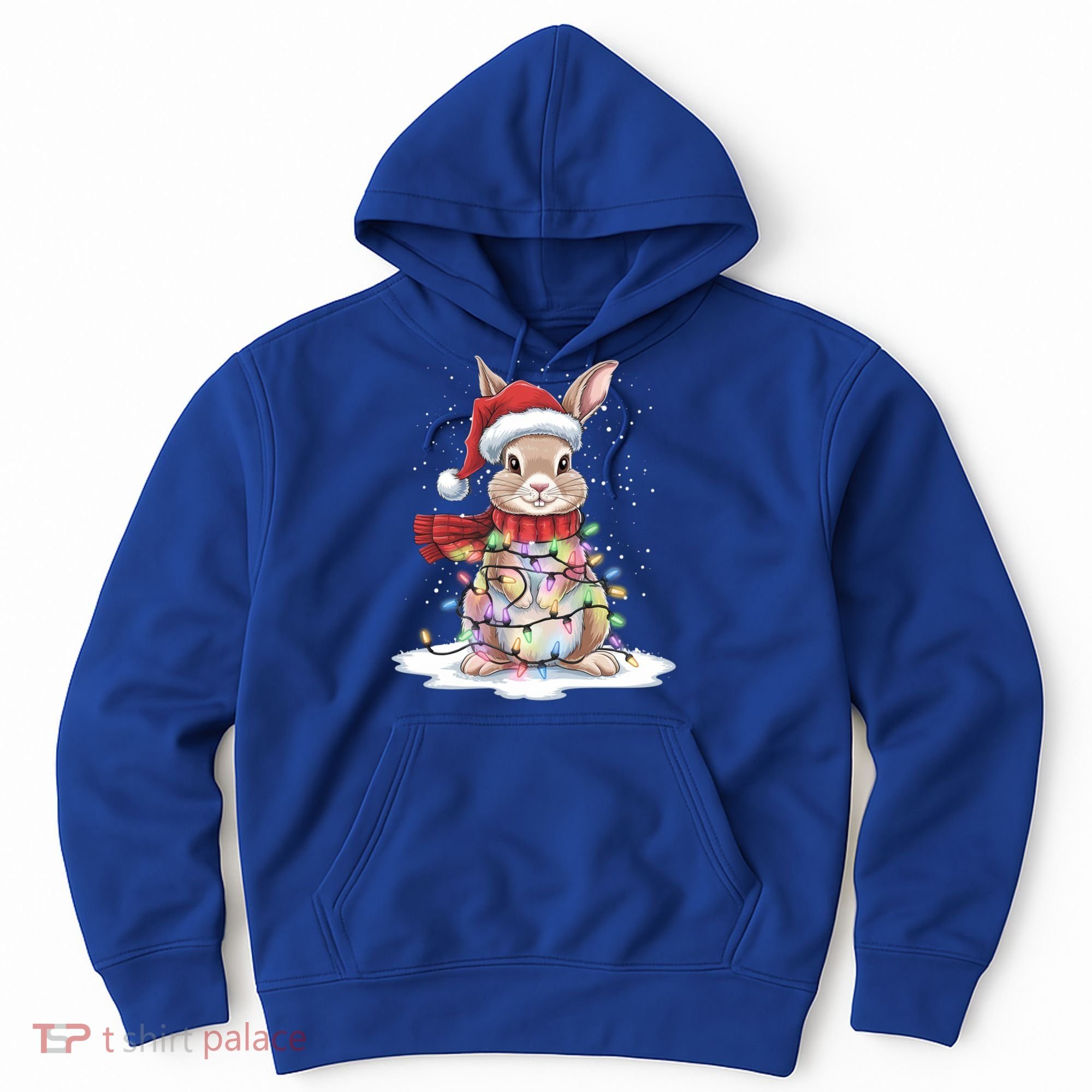 Christmas Tree Lights Rabbit Santa Hat Holiday Xmas Gift Hoodie
