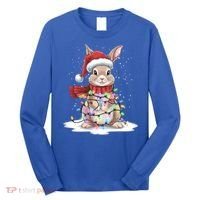 Christmas Tree Lights Rabbit Santa Hat Holiday Xmas Gift Long Sleeve Shirt thumb 0