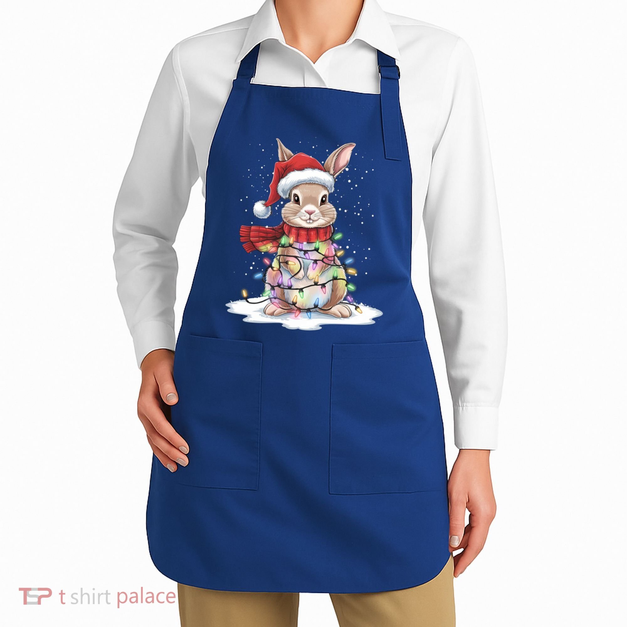 Christmas Tree Lights Rabbit Santa Hat Holiday Xmas Gift Apron