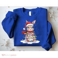 Christmas Tree Lights Rabbit Santa Hat Holiday Xmas Gift Sweatshirt thumb 2
