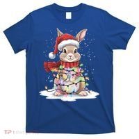 Christmas Tree Lights Rabbit Santa Hat Holiday Xmas Gift T-Shirt thumb 0