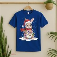 Christmas Tree Lights Rabbit Santa Hat Holiday Xmas Gift T-Shirt thumb 2