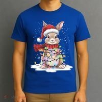 Christmas Tree Lights Rabbit Santa Hat Holiday Xmas Gift T-Shirt thumb 3