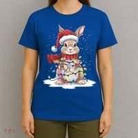 Christmas Tree Lights Rabbit Santa Hat Holiday Xmas Gift T-Shirt thumb 4