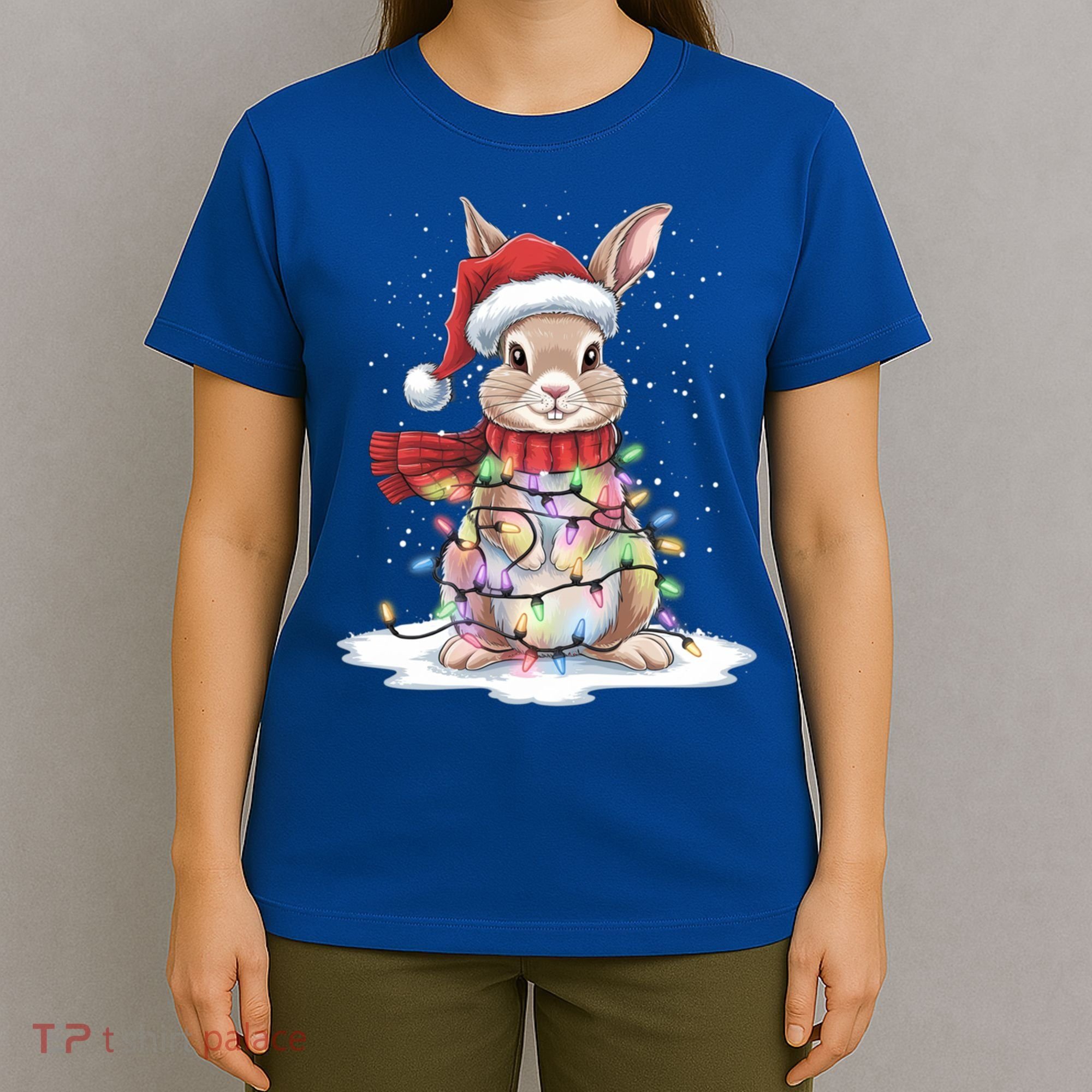 Christmas Tree Lights Rabbit Santa Hat Holiday Xmas Gift T-Shirt