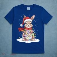 Christmas Tree Lights Rabbit Santa Hat Holiday Xmas Gift T-Shirt thumb 5