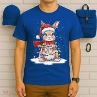 Christmas Tree Lights Rabbit Santa Hat Holiday Xmas Gift T-Shirt thumb 6