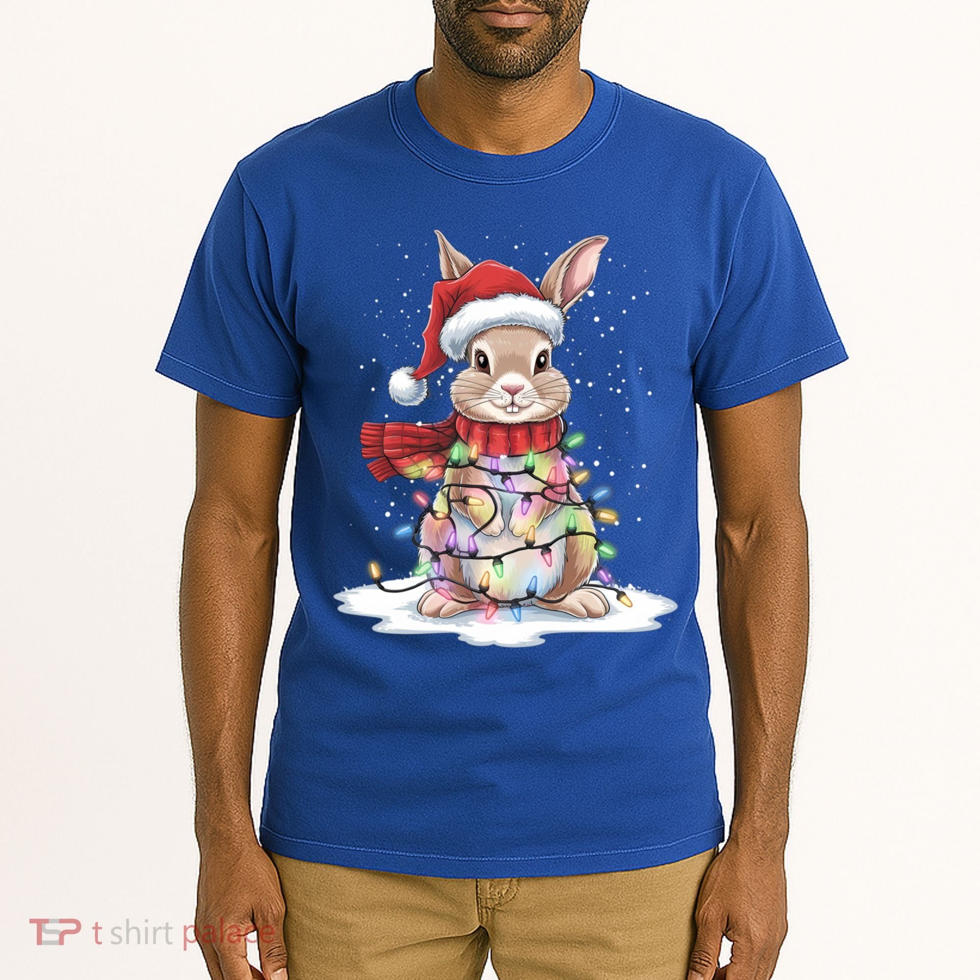 Christmas Tree Lights Rabbit Santa Hat Holiday Xmas Gift Tall T-Shirt