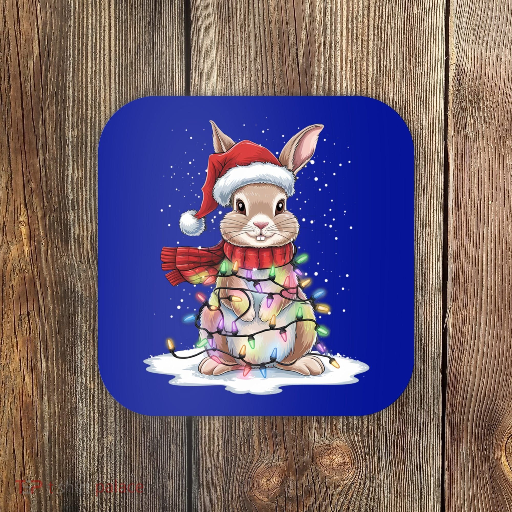Christmas Tree Lights Rabbit Santa Hat Holiday Xmas Gift Coaster