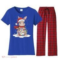 Christmas Tree Lights Rabbit Santa Hat Holiday Xmas Gift Women's Flannel Pajama Set thumb 0