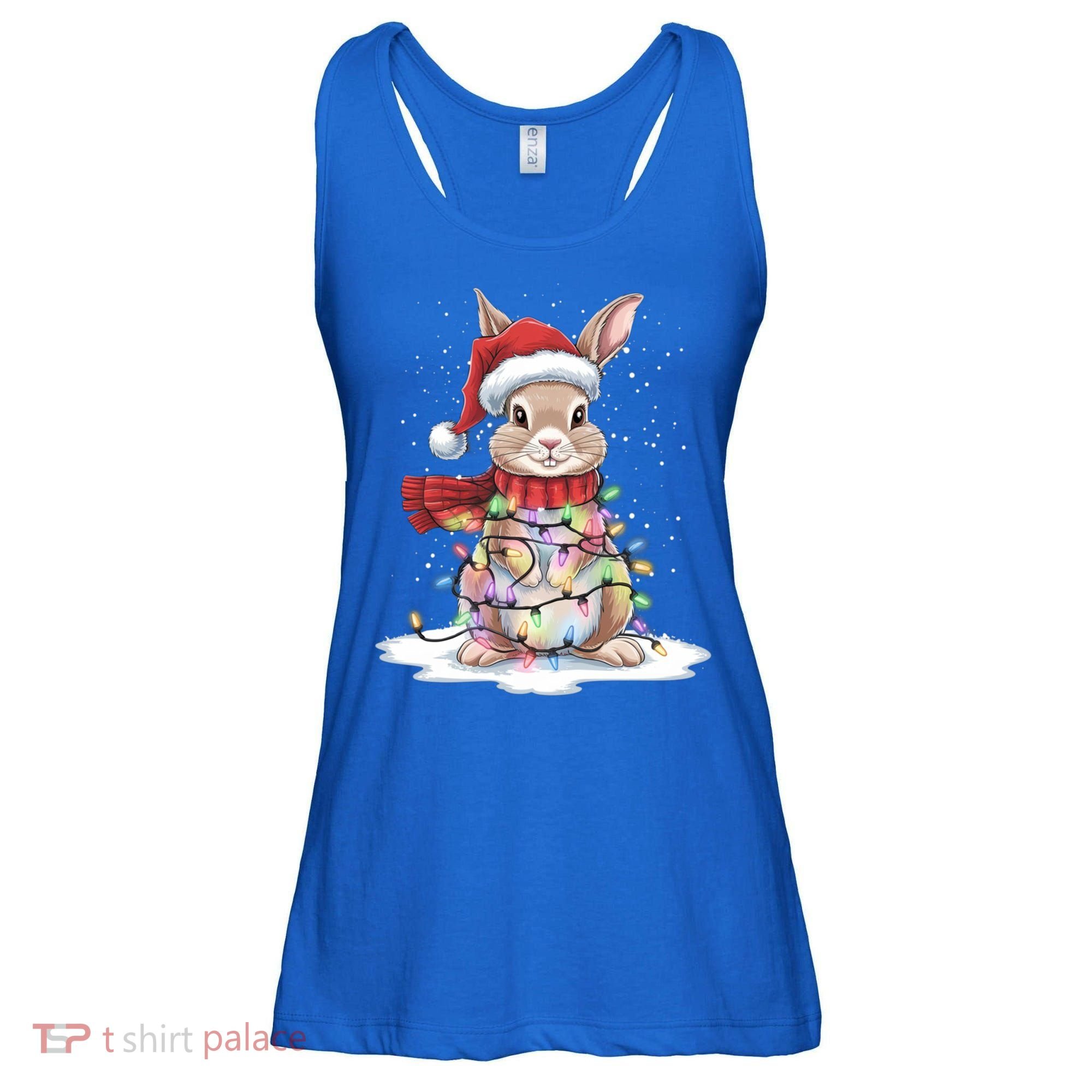 Christmas Tree Lights Rabbit Santa Hat Holiday Xmas Gift Ladies Essential Flowy Tank