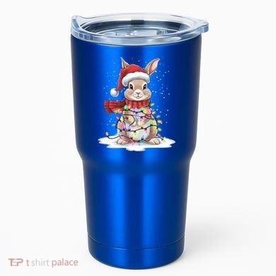 Christmas Tree Lights Rabbit Santa Hat Holiday Xmas Gift Tumbler