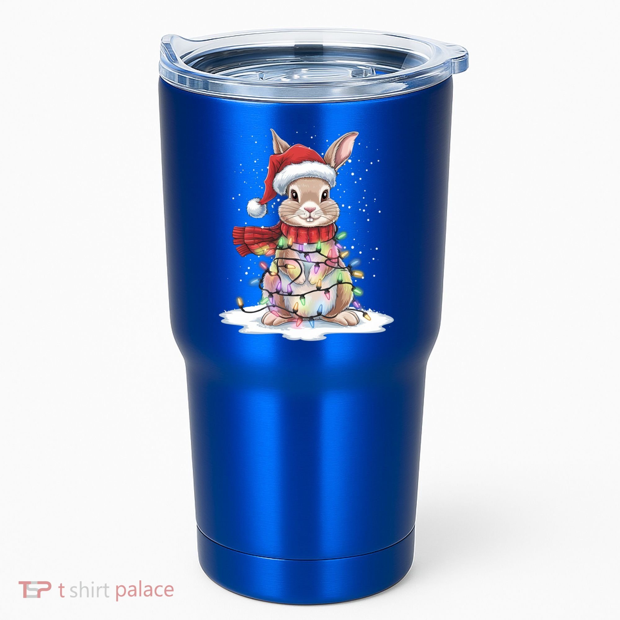 Christmas Tree Lights Rabbit Santa Hat Holiday Xmas Gift Tumbler