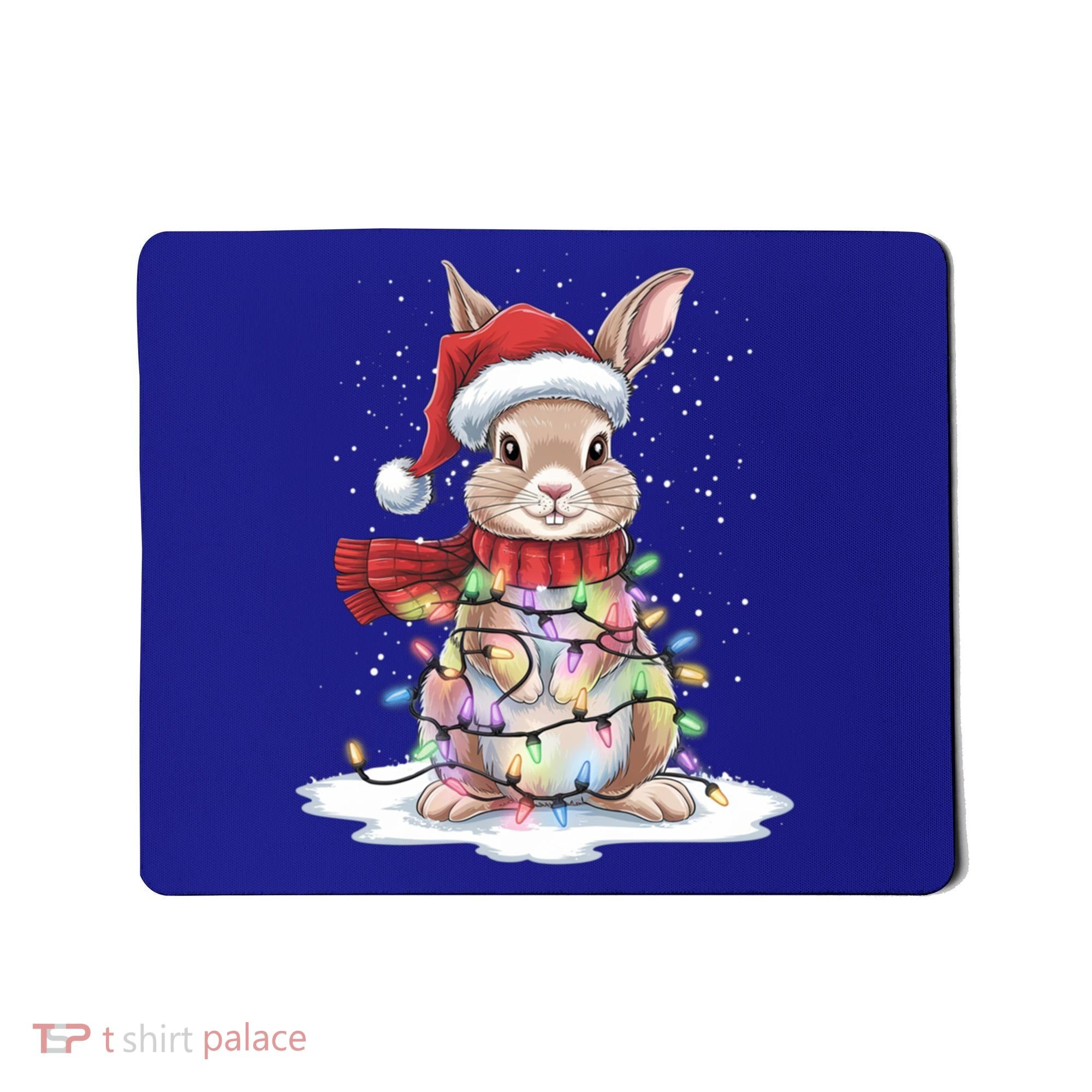 Christmas Tree Lights Rabbit Santa Hat Holiday Xmas Gift Mousepad