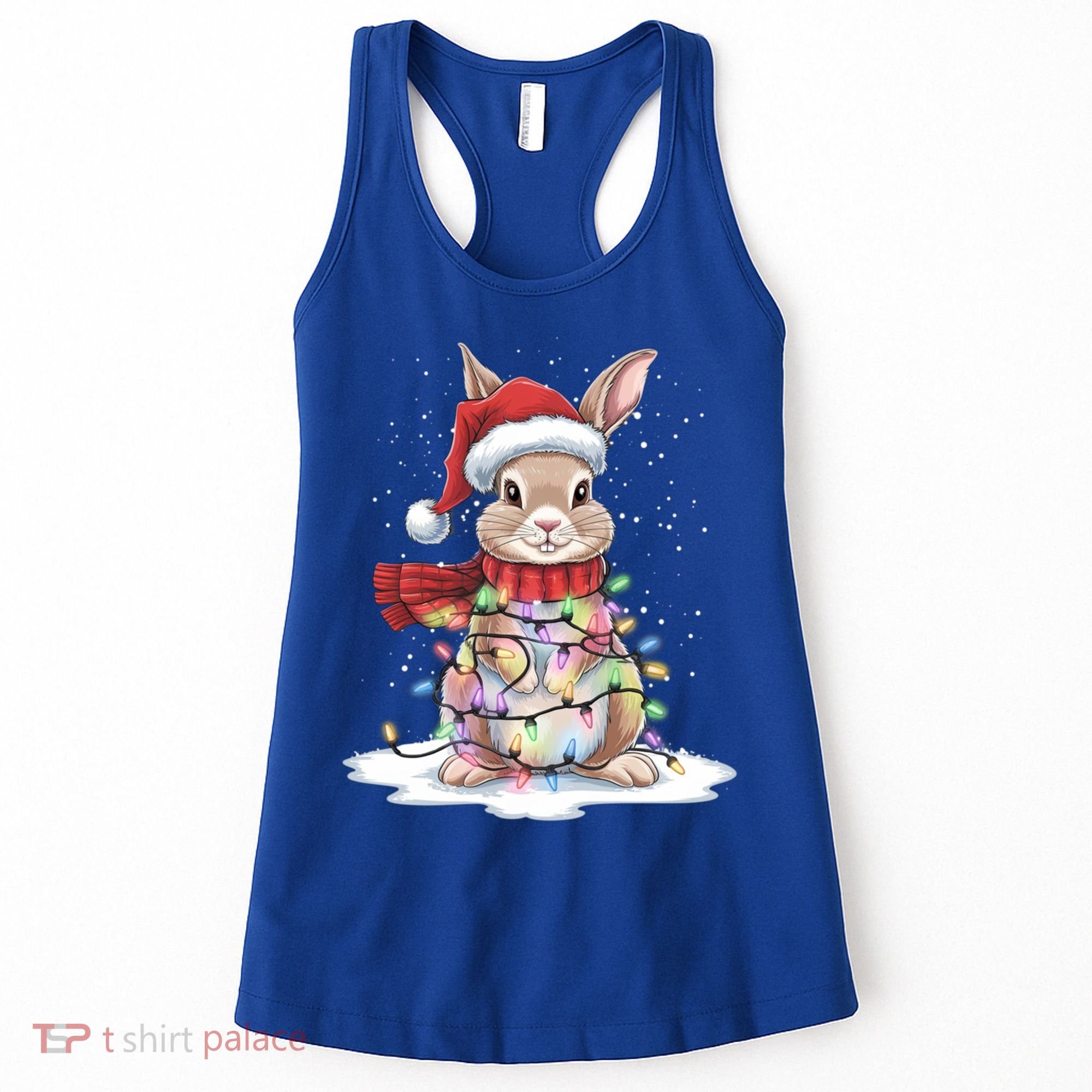 Christmas Tree Lights Rabbit Santa Hat Holiday Xmas Gift Women's Tank Top