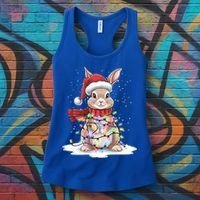 Christmas Tree Lights Rabbit Santa Hat Holiday Xmas Gift Women's Tank Top thumb 3