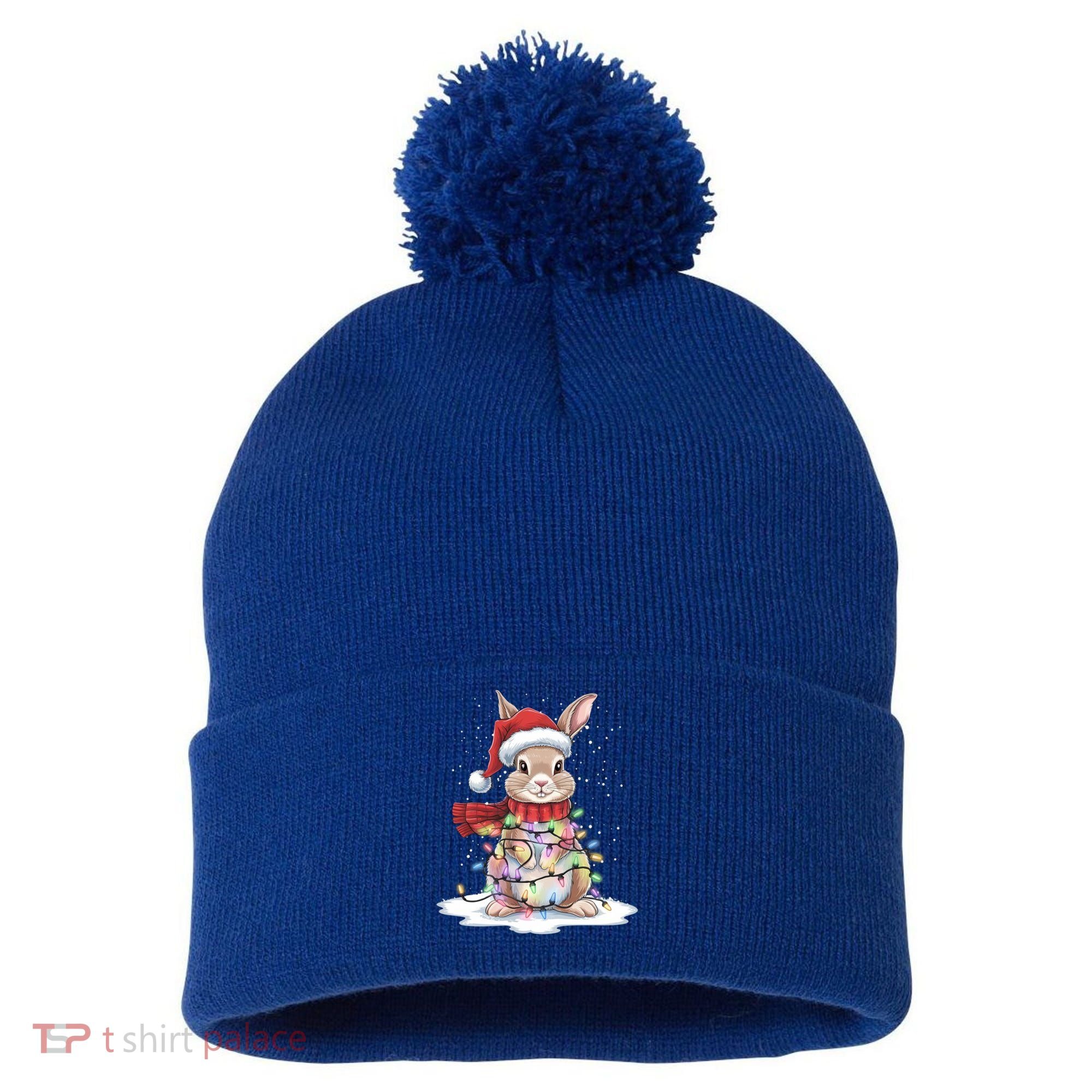 Christmas Tree Lights Rabbit Santa Hat Holiday Xmas Gift Pom Pom 12in Knit Beanie