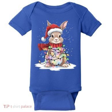 Christmas Tree Lights Rabbit Santa Hat Holiday Xmas Gift Baby Bodysuit