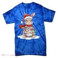 Christmas Tree Lights Rabbit Santa Hat Holiday Xmas Gift Tie-Dye T-Shirt thumb 0
