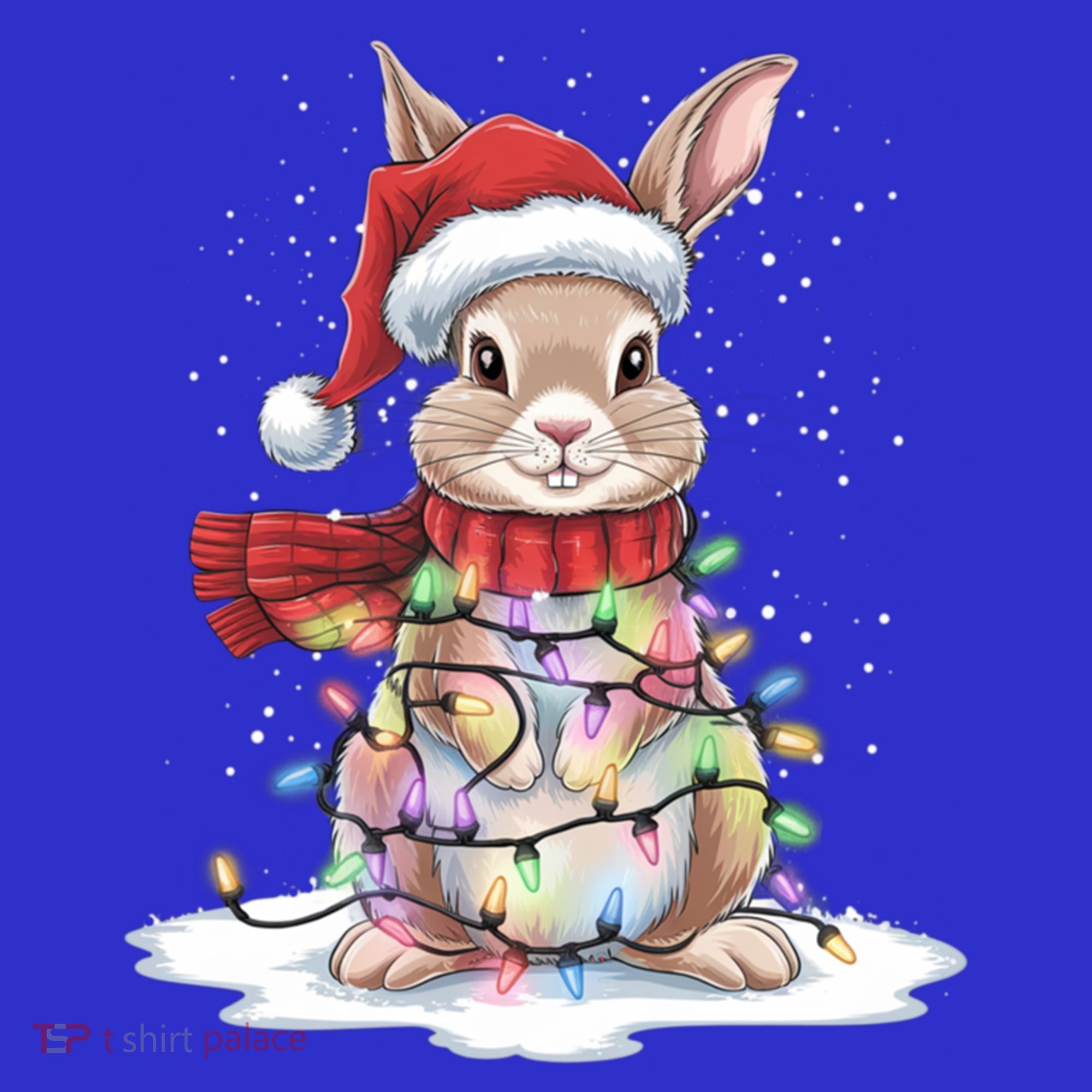 Christmas Tree Lights Rabbit Santa Hat Holiday Xmas Gift Tie-Dye T-Shirt