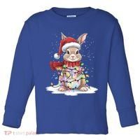 Christmas Tree Lights Rabbit Santa Hat Holiday Xmas Gift Toddler Long Sleeve Shirt thumb 0