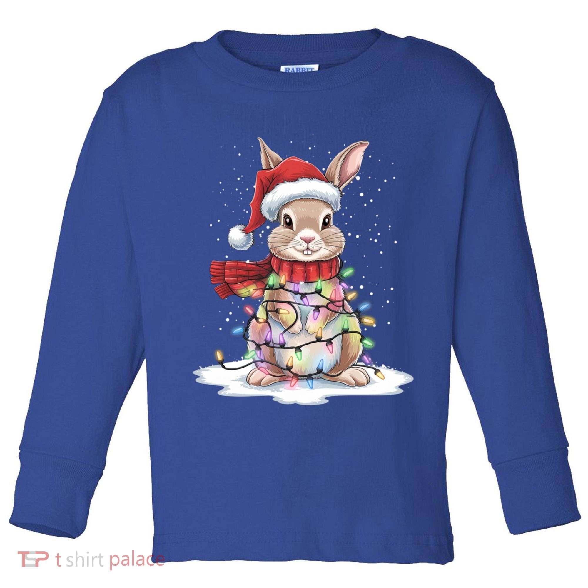 Christmas Tree Lights Rabbit Santa Hat Holiday Xmas Gift Toddler Long Sleeve Shirt
