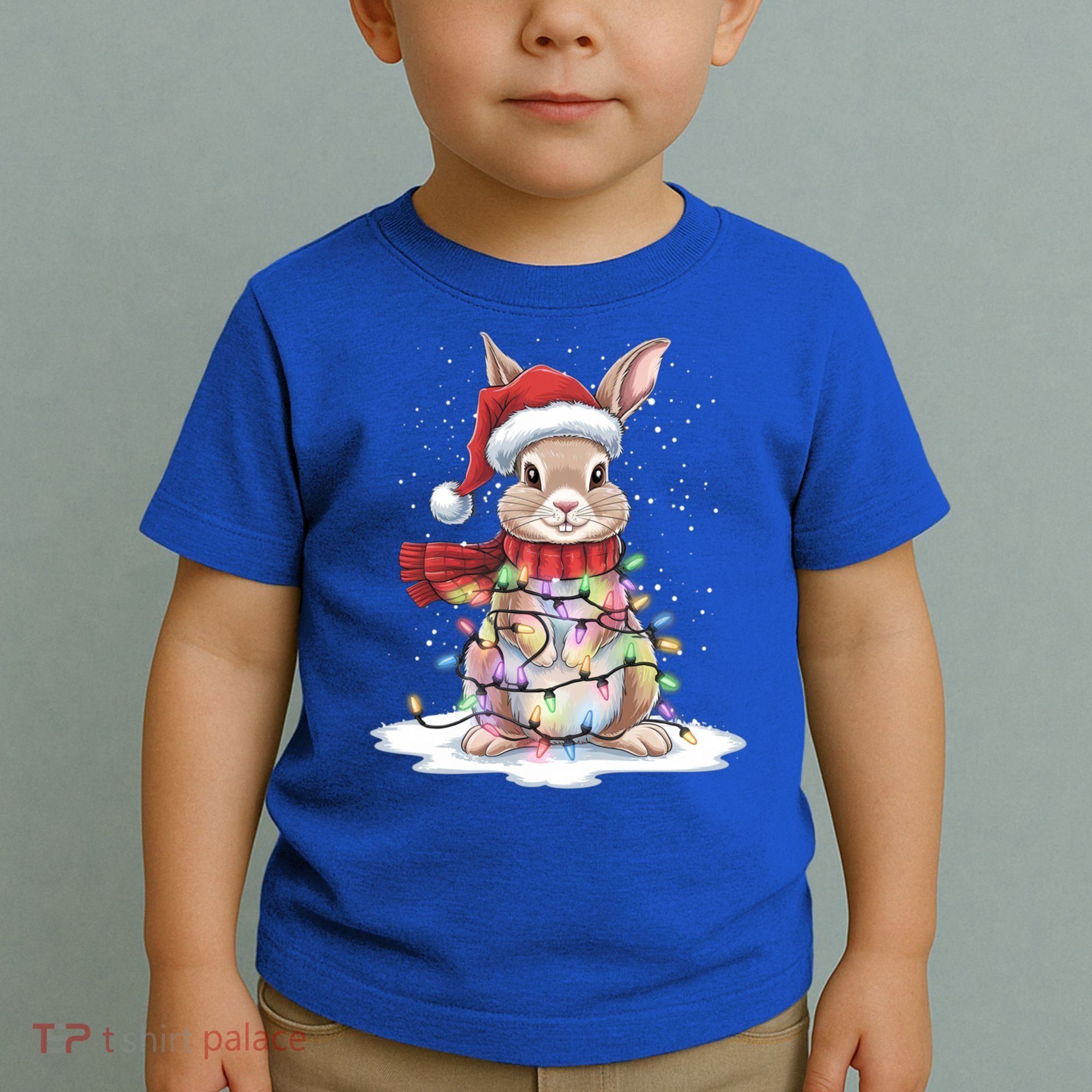 Christmas Tree Lights Rabbit Santa Hat Holiday Xmas Gift Toddler T-Shirt