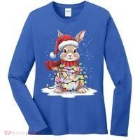 Christmas Tree Lights Rabbit Santa Hat Holiday Xmas Gift Women's Long Sleeve Shirt thumb 0