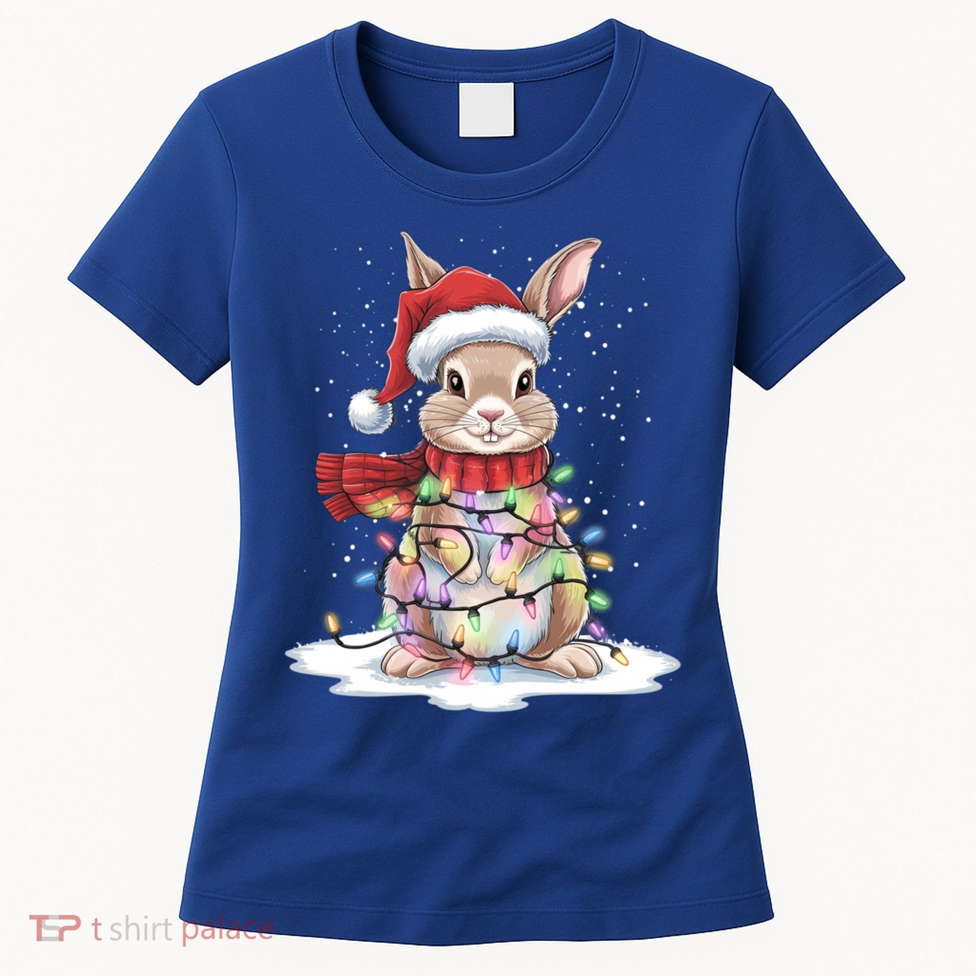 Christmas Tree Lights Rabbit Santa Hat Holiday Xmas Gift Women's T-Shirt