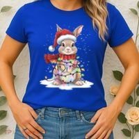 Christmas Tree Lights Rabbit Santa Hat Holiday Xmas Gift Women's T-Shirt thumb 2