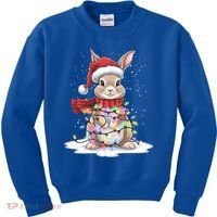 Christmas Tree Lights Rabbit Santa Hat Holiday Xmas Gift Kids Sweatshirt thumb 0