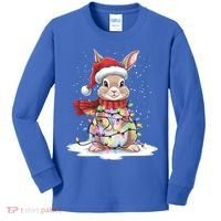 Christmas Tree Lights Rabbit Santa Hat Holiday Xmas Gift Kids Long Sleeve Shirt thumb 0
