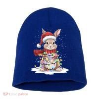 Christmas Tree Lights Rabbit Santa Hat Holiday Xmas Gift Short Acrylic Beanie thumb 0