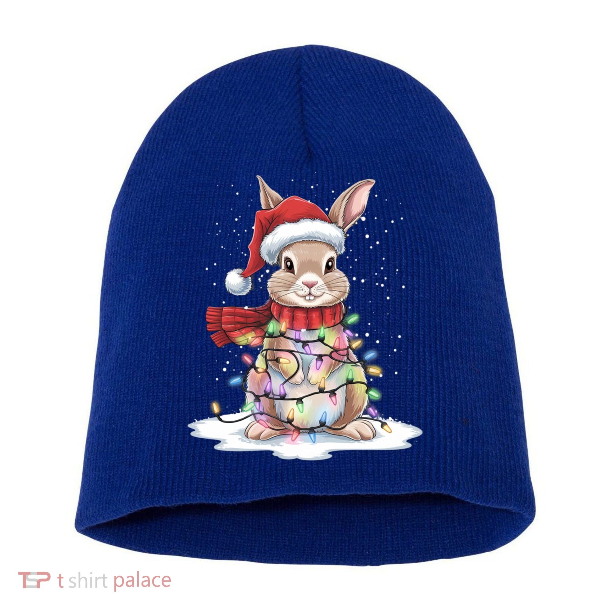 Christmas Tree Lights Rabbit Santa Hat Holiday Xmas Gift Short Acrylic Beanie
