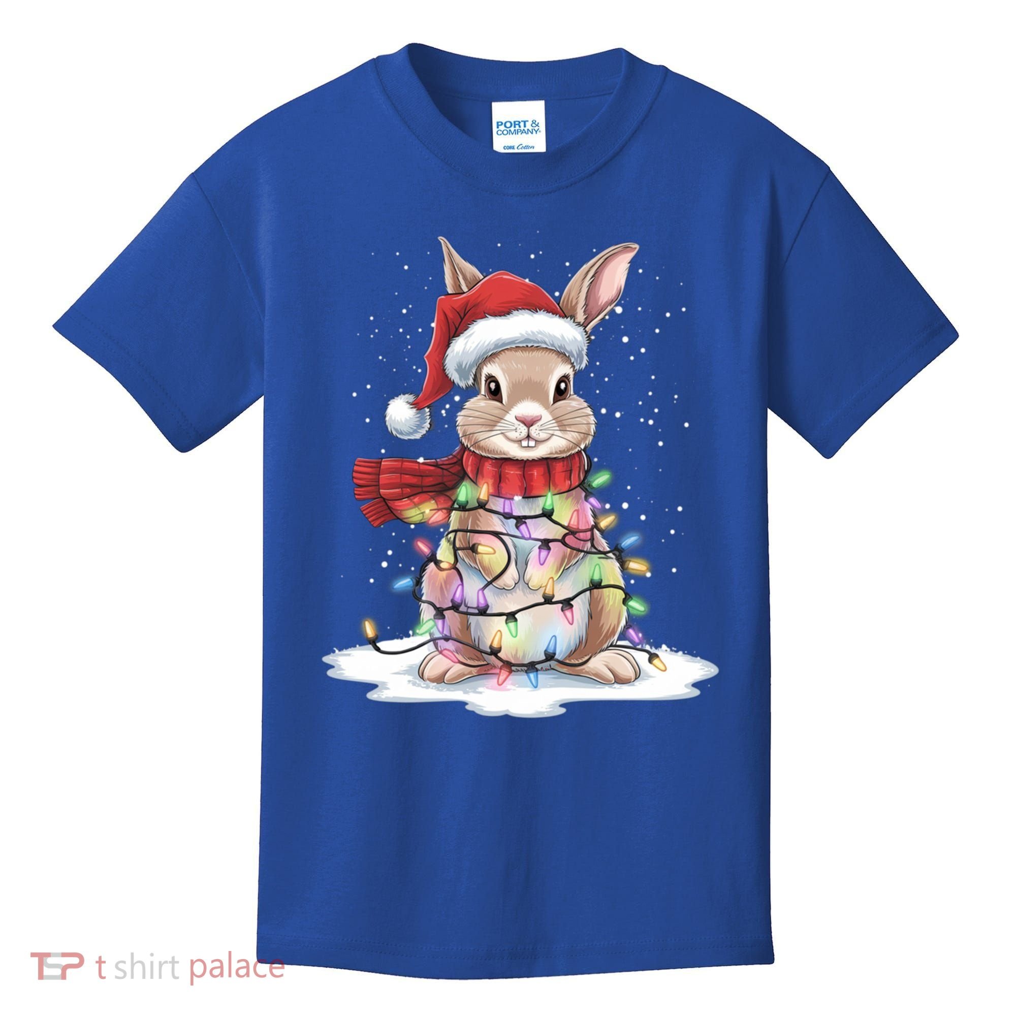 Christmas Tree Lights Rabbit Santa Hat Holiday Xmas Gift Kids T-Shirt