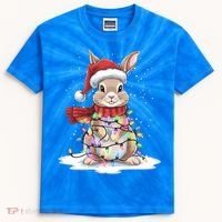 Christmas Tree Lights Rabbit Santa Hat Holiday Xmas Gift Kids Tie-Dye T-Shirt thumb 0