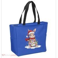 Christmas Tree Lights Rabbit Santa Hat Holiday Xmas Gift Tote Bag thumb 2