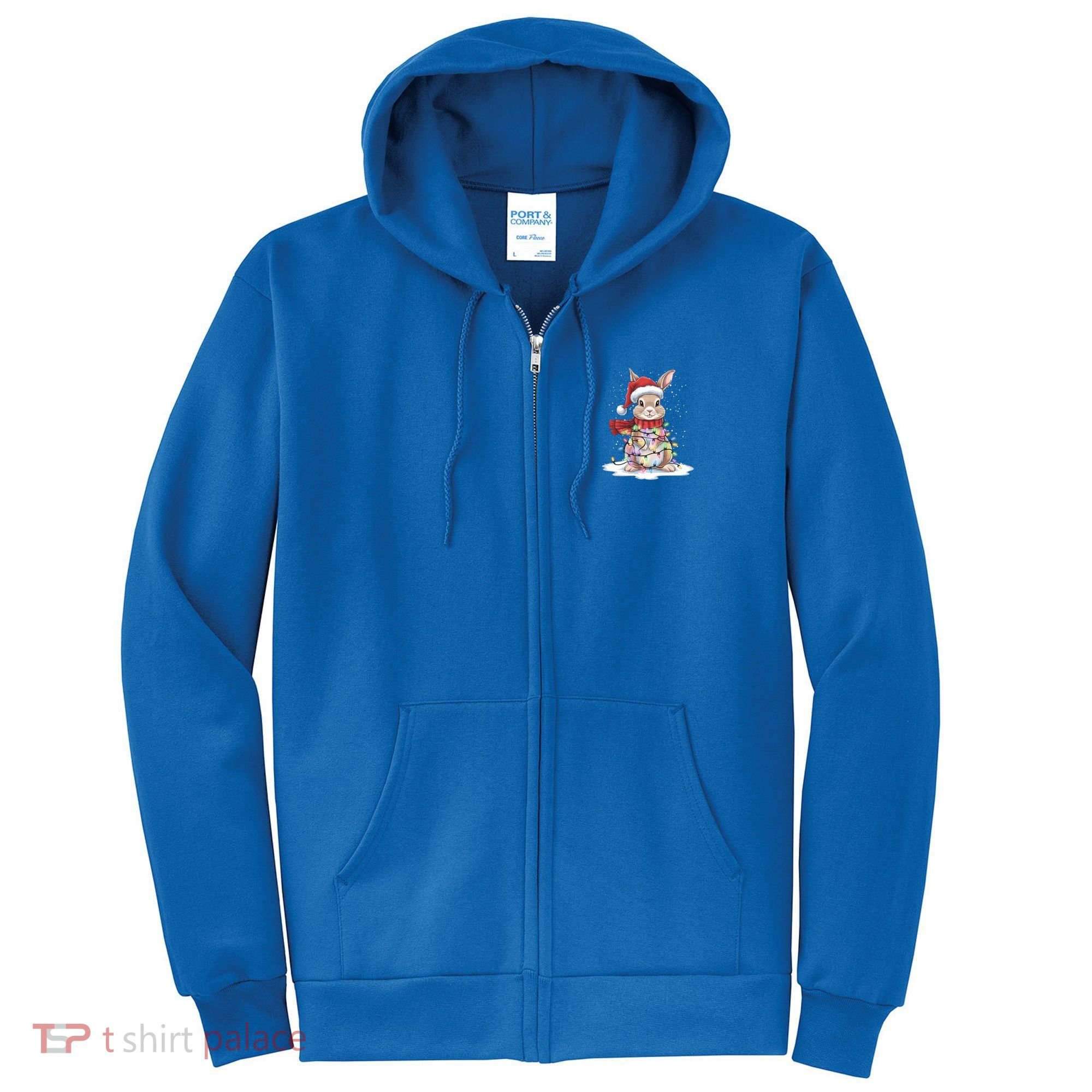 Christmas Tree Lights Rabbit Santa Hat Holiday Xmas Gift Full Zip Hoodie