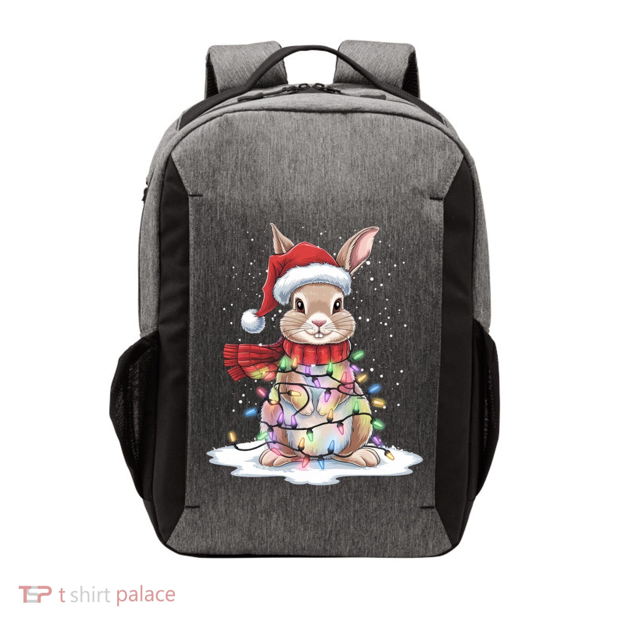 Christmas Tree Lights Rabbit Santa Hat Holiday Xmas Gift Vector Backpack