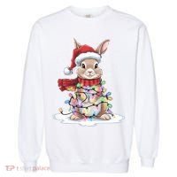 Christmas Tree Lights Rabbit Santa Hat Holiday Xmas Gift Garment-Dyed Sweatshirt thumb 0