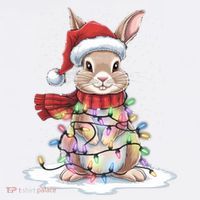 Christmas Tree Lights Rabbit Santa Hat Holiday Xmas Gift Garment-Dyed Sweatshirt thumb 2