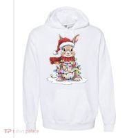Christmas Tree Lights Rabbit Santa Hat Holiday Xmas Gift Comfort Colors Garment-Dyed Hooded Sweatshirt thumb 0