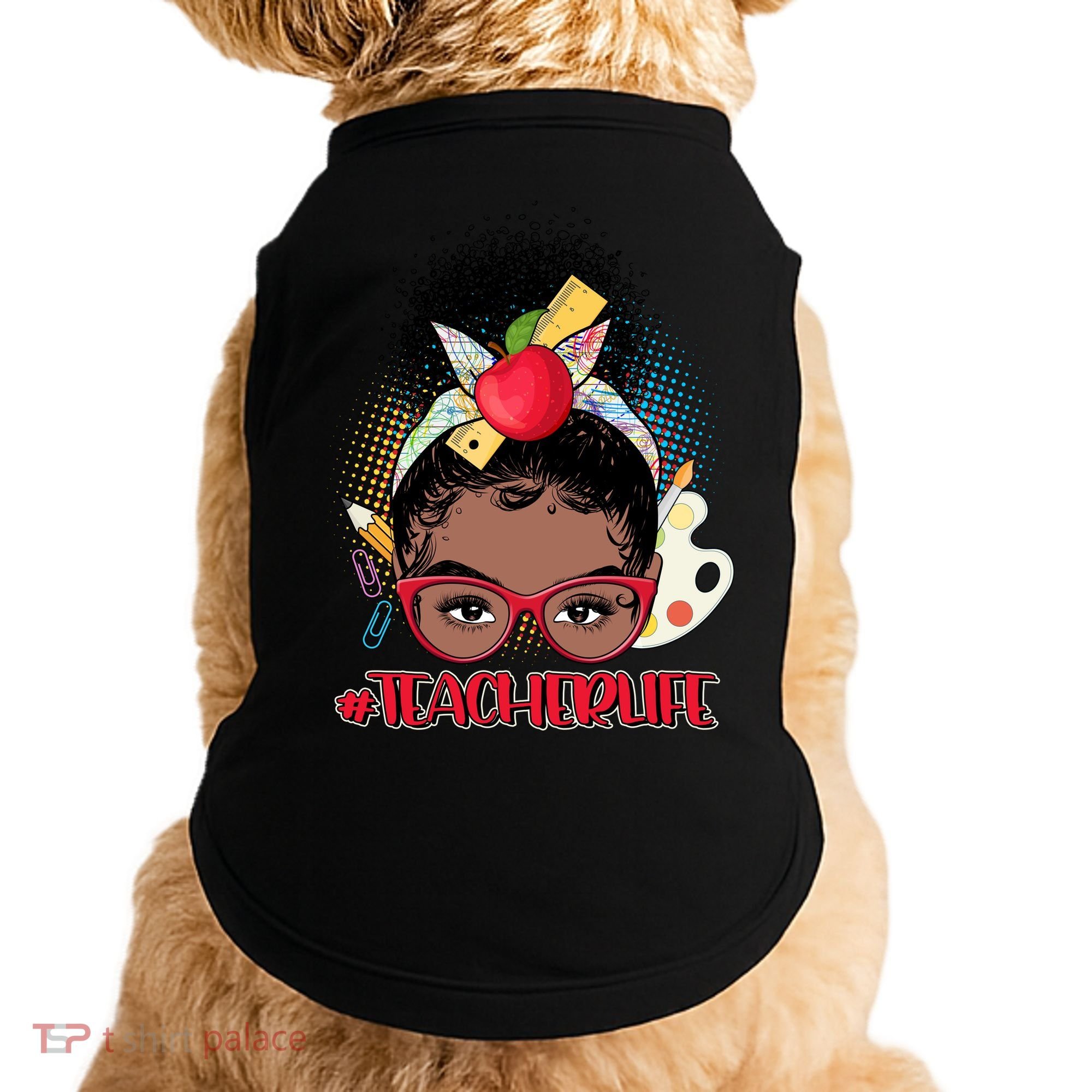 Cute #Teacher Life Afro Puff Bun Teacher Doggie Tank